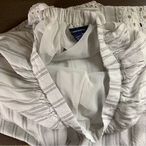 AMERICAN EAGLE Wide Leg Cropped Embroidered Crochet Beach Pants Black Stripe XS - Picture 9 of 15